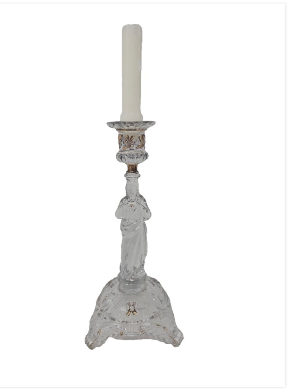 Antique Val St Lambert Portieux Glass Jesus Christ Sacred Heart Candleholder 11"
